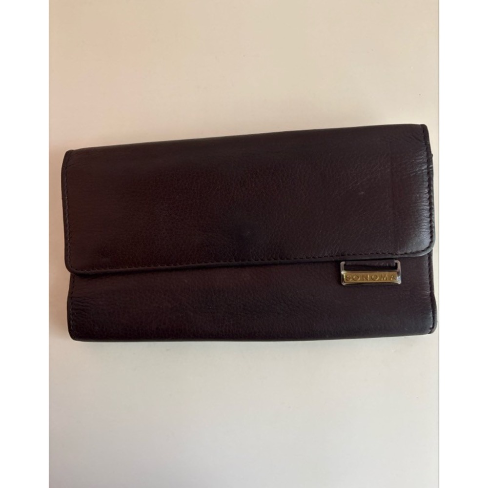 Sonoma Goods for Life‎ Dark Brown Leather Tri-Fold Checkbook Wallet for Women